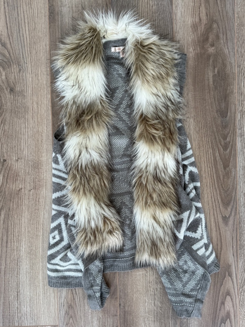 Waterfall Aztec Knit Vest with Faux Fur Trim